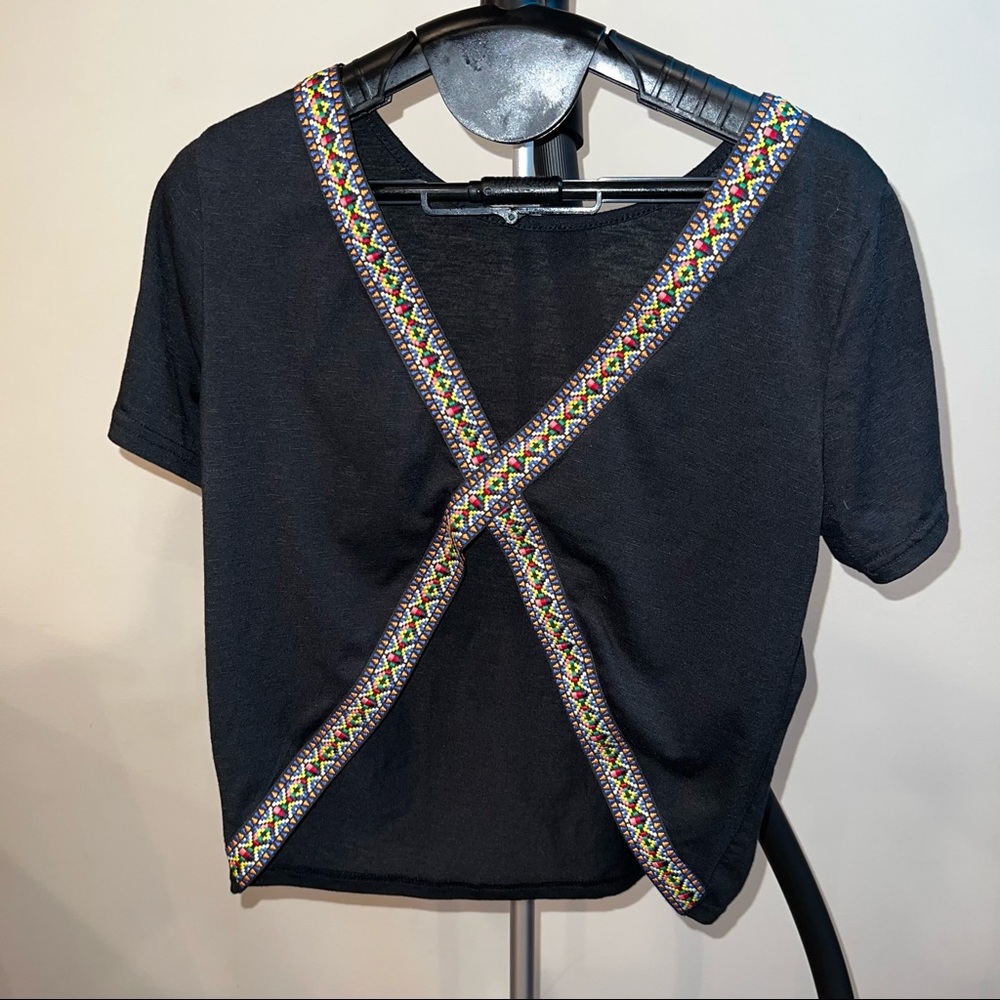 SHEIN open back black crop top shirt size small